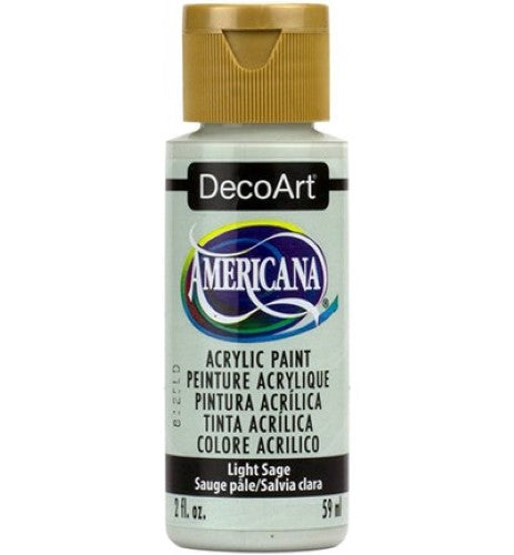 Decoart Americana Acrylic 2oz in Light Sage, a versatile, light-fast paint for rich color saturation and smooth application.