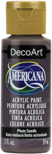 Decoart Americana acrylic paint in Plum Suede, a rich shade for various creative projects with durable matte finish.