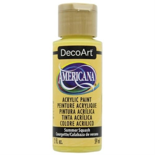 Vibrant 2oz Summer Squash acrylic paint by DecoArt, perfect for diverse art projects, offering superior coverage and durability.