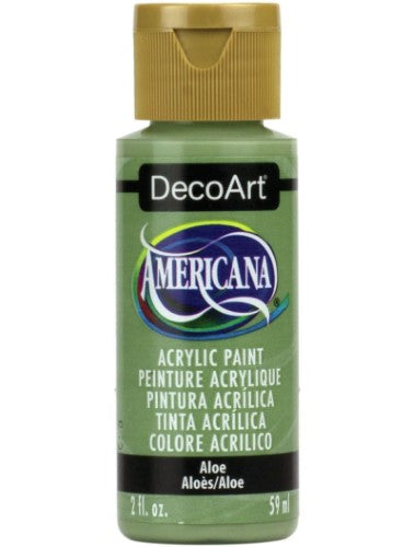 Decoart Americana Acrylic in ALOE, a versatile 2oz paint with matte finish, ideal for crafts, art, and home decor projects.