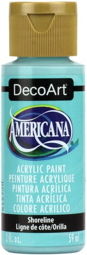 Decoart Americana Acrylic 2oz in SHORELINE, a vibrant blue paint ideal for various surfaces and projects, featuring a durable matte finish.