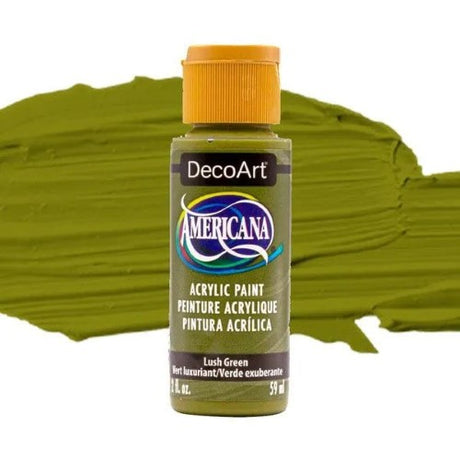 DecoArt Americana Acrylic in Lush Green, a vibrant all-purpose paint, perfect for crafts and art on various surfaces.