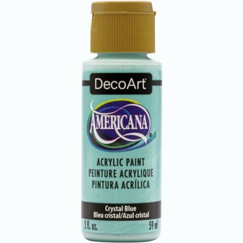 Decoart Americana Acrylic in Crystal Blue, a 2oz vibrant paint for versatile applications and easy blending on various surfaces.