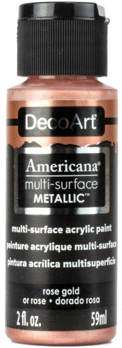 Decoart Americana Multi-Surface Paint in Rose Gold, a 2oz non-toxic acrylic for versatile indoor/outdoor art projects.