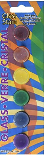 Decoart Glass Stain Paints Set of 6 pots, vibrant water-based acrylics for glass and acrylic projects with a clear base.