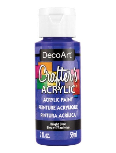 Bright blue acrylic paint in a 59ml bottle, perfect for smooth application and full coverage on various surfaces.