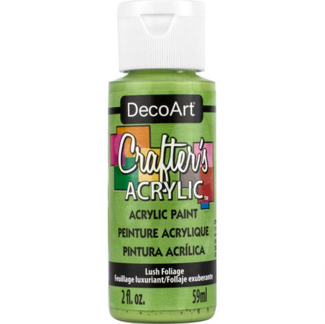 Decoart Crafter's Acrylic Paint in Lush Foliage, a rich green 59ml bottle, ideal for versatile artistic projects.