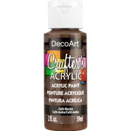 DecoArt CAFE MOCHA acrylic paint in a 59ml bottle, ideal for versatile crafting with rich, chocolatey color.