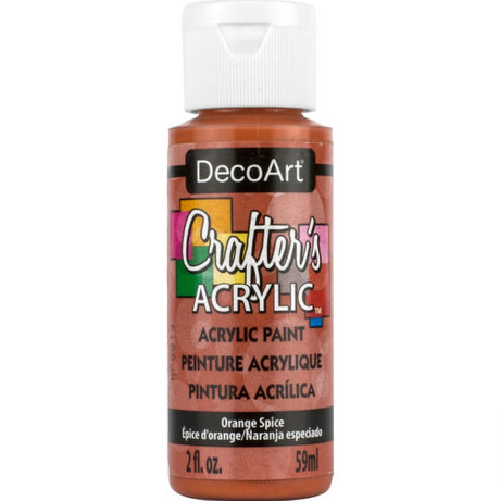 Bottle of Decoart Crafter's Acrylic Paint in vibrant Orange Spice, perfect for smooth application on various surfaces.