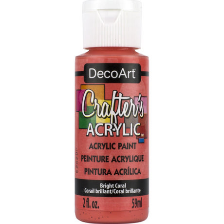 Bright coral acrylic paint in a 59ml bottle, perfect for various surfaces and craft projects, offering smooth application and quick drying.