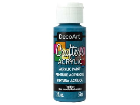 DecoArt Teal Blue acrylic paint in 2oz bottle, perfect for smooth application and vibrant color on various surfaces.