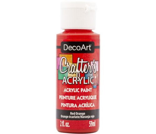 Decoart 59ml Red Orange acrylic paint, ideal for various surfaces, offering smooth application and vibrant coverage.