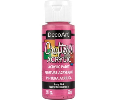 Decoart PARTY PINK acrylic paint in 59ml, ideal for all surfaces, offers vibrant color and smooth application for creative projects.