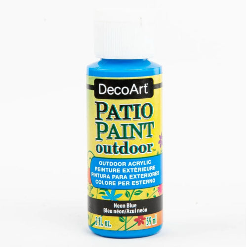 Vibrant 2oz NEON BLUE acrylic paint for outdoor use, ideal for durable, colorful projects on various surfaces.