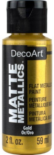 Decoart Matte Metallic Paint in GOLD, 59ml, offers a luxurious matte finish for elegant DIY crafts and home decor projects.