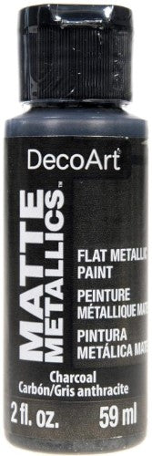 Decoart Matte Metallic Paint in Charcoal, 59ml, offers a chic matte metallic finish for versatile crafting and home decor projects.