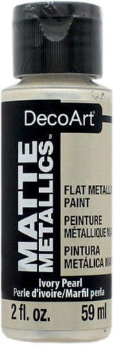 Luxurious 2oz Ivory Pearl matte metallic paint for crafts, offering a durable, low-sheen finish for elegant DIY projects.