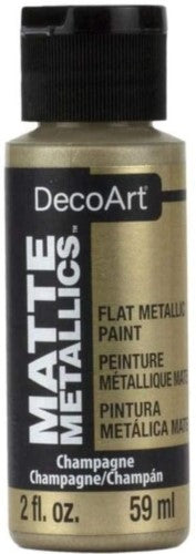 Decoart Matte Metallic Paint in Champagne: premium 59ml acrylic for a chic, durable matte finish on crafts and decor.