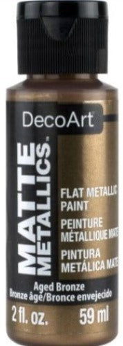 Aged Bronze acrylic paint offering a chic matte metallic finish for various craft projects and surfaces.