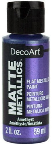 Decoart Amethyst Matte Metallic Paint in a 59ml bottle for chic home decor and craft projects with a durable low-sheen finish.