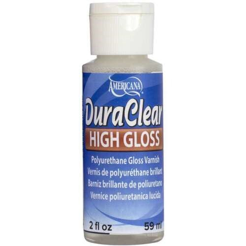 Decoart Duraclear High-gloss Varnish 59ml bottle, showcasing its glossy finish for crafts and professional art projects.