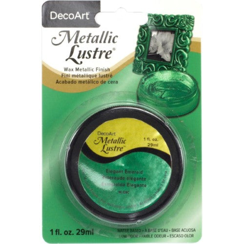 Decoart Elegant Emerald Metallic Lustre Waxes in 59ml, offering a rich, lustrous finish for various crafts and DIY projects.