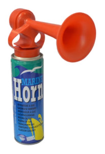 Voxbell Gas Fog Horn in anodized aluminium, 300ml, hand-operated signaling device for marine and outdoor safety.