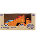 Bright orange Racing Truck set with 2 Stack & Link Racers, made from recycled plastic for safe, imaginative play.