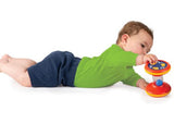 Vibrant spinning tubes for infants, enhancing tummy time with sensory play and promoting motor skill development.
