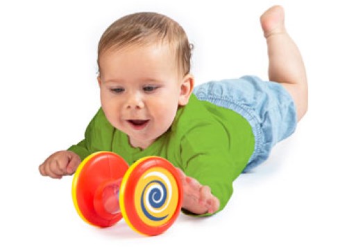 Vibrant spinning tubes for tummy time, enhancing sensory play and encouraging motor skills in infants and toddlers.