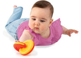 Colorful interlocking discs for infants, promoting tummy time, motor skills, and sensory exploration through movement and sound.