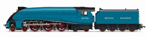 Hornby Trains BR W1 Class 'Hush Hush' Streamline model showcasing detailed design and historic steam locomotive features.