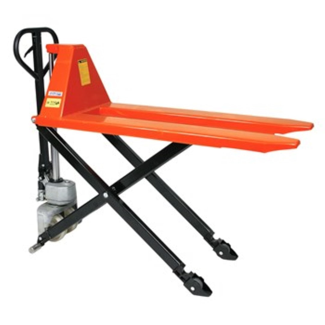 Wayco Pallet Jack for lifting and moving loads up to 1,000Kg, featuring automatic support legs and descent speed control.