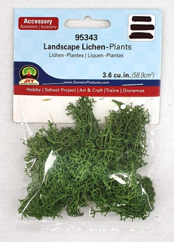 Realistic Hornby Lichen Plants for model railways and dioramas, adding vibrant color and detail to miniature landscapes.