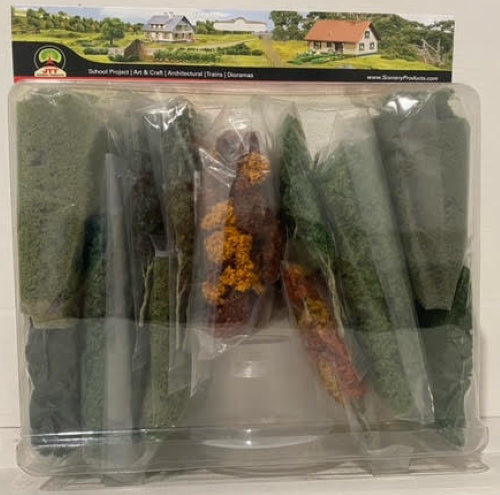 Hornby Model Scenery Foliage Set showcasing realistic greenery for model railways and dioramas in various shades and textures.