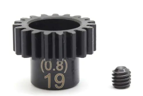 High-quality 19T pinion gear for RC vehicles, improving speed and acceleration with durable 0.8M, 5mm design.