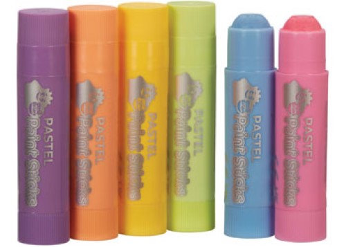 Pastel paint sticks in a 6-pack for mess-free, kid-friendly painting on various surfaces, ideal for kids 3+.