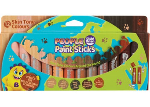 Vibrant Little Brian People Paint Sticks 12 pack, ideal for mess-free painting with kids, featuring twist-up solid paints in fluorescent colors.