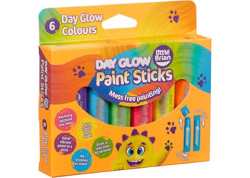 Bright and mess-free paint sticks for kids, featuring 6 fluorescent colors, ideal for various surfaces and easy cleanup.