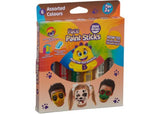 Colorful face paint sticks in classic colors, designed for mess-free fun and easy application by kids aged 3 and up.