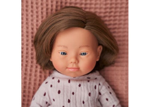 Miniland Baby Doll - Caucasian girl with Down Syndrome, 38cm, promotes empathy, inclusivity, and diverse representation for children.