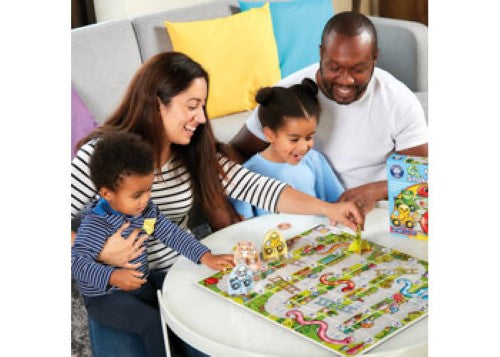 Colorful board game for ages 3-6 featuring ladders and snakes, perfect for developing counting and social skills.