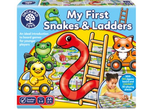 Colorful board game for ages 3-6 with chunky pieces, featuring ladders and snakes for fun learning. Perfect for family bonding.