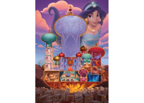 Colorful Ravensburger 1000pc puzzle featuring Jasmine's castle from Aladdin, perfect for Disney fans and family bonding.