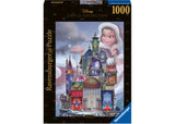Ravensburger 1000pc puzzle featuring Belle's enchanting castle from 'Beauty and the Beast', vibrant colors, and detailed design.