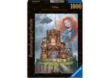 Puzzle featuring Merida in vibrant colors, showcasing her castle and Scottish landscape from Disney's Brave.