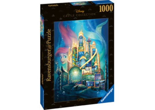 Vibrant 1000-piece puzzle depicting Ariel's underwater castle, ideal for Disney fans and family bonding.
