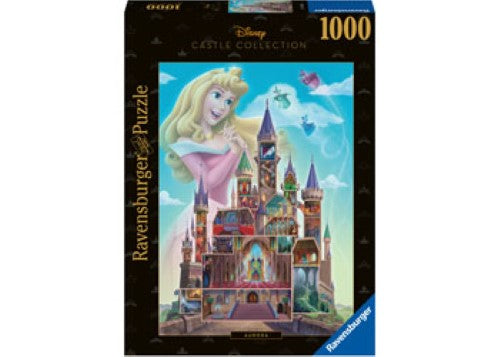 Ravensburger Disney Castles puzzle featuring Princess Aurora's enchanting castle in vibrant colors with 1000 detailed pieces.
