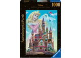 Ravensburger Disney Castles puzzle featuring Princess Aurora's enchanting castle in vibrant colors with 1000 detailed pieces.