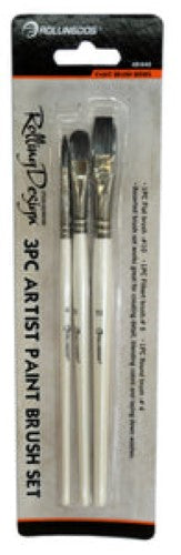 Artist Paint Brush Set with 3 versatile brushes, ergonomic handles, and an elegant rolling design for easy transport.